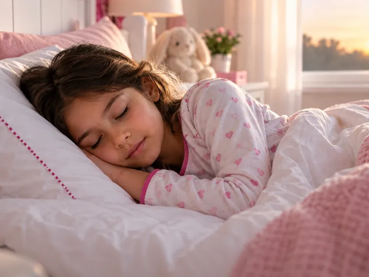 Criança dormindo tranquila na cama